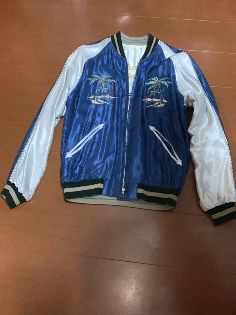 スカジャン 青と白 パームツリー刺繍 Sサイズ　東洋エンタープライズ