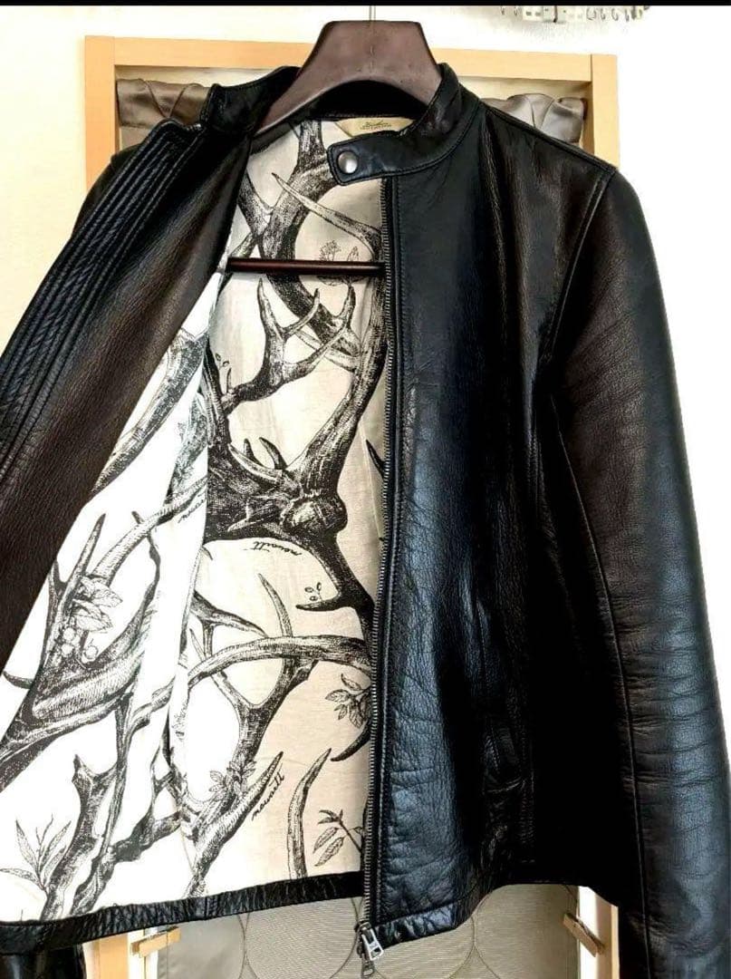 定価7万円 冬向け 厚手 レザー ライダース 馬革 SHIPS JET BLUE