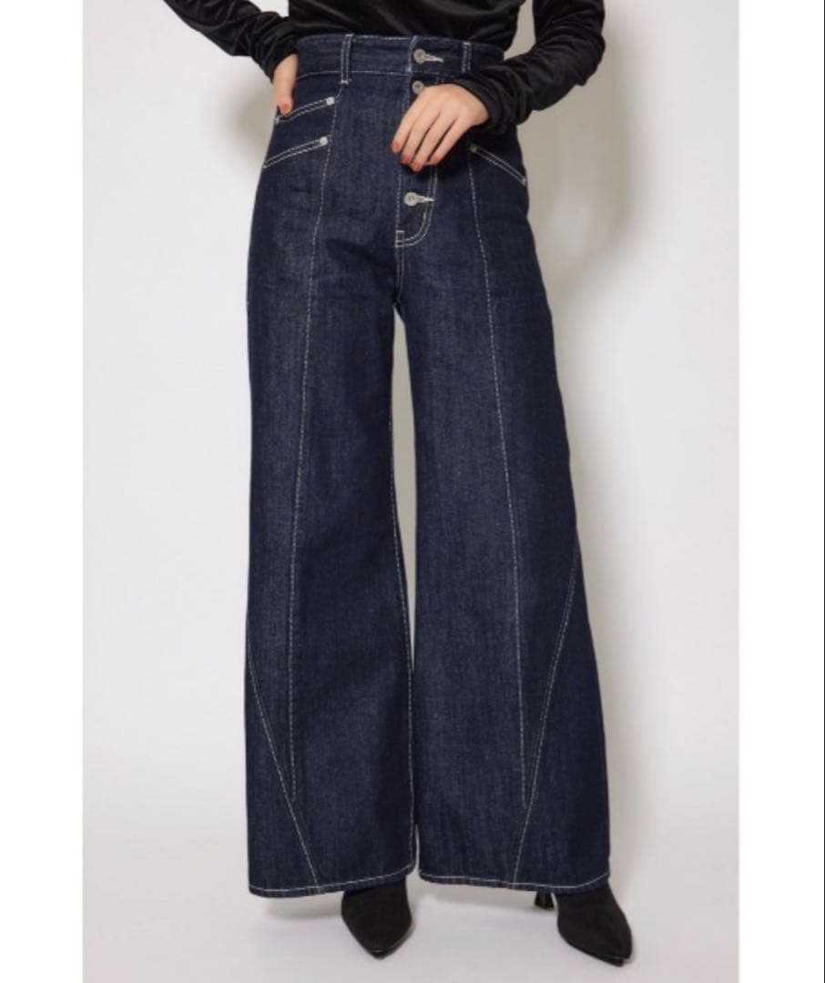 rienda ズボン フロントボタンデザインハイウエストデニムパンツ 新品