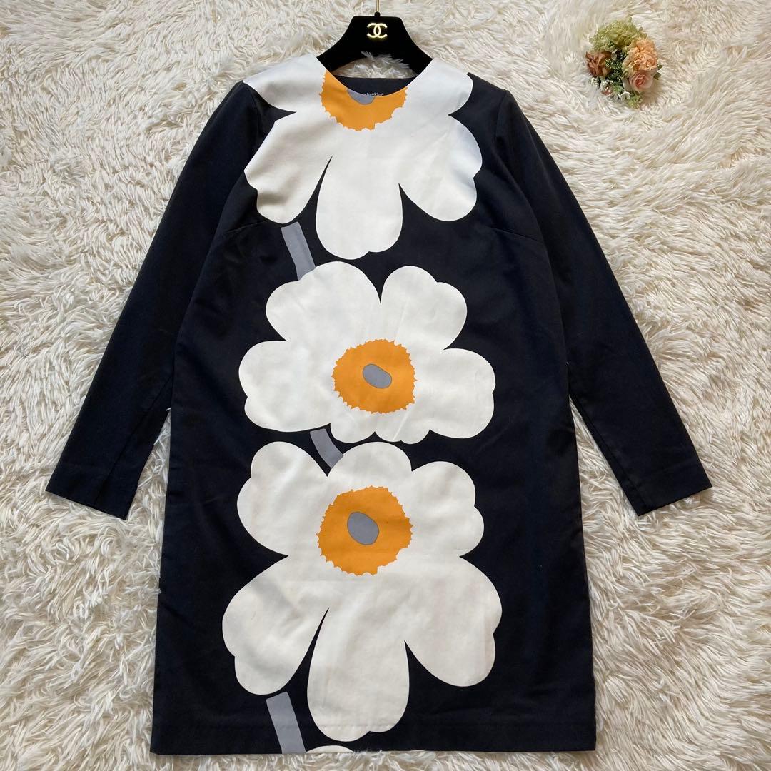 極美品 marimekko マリメッコ ウニッコ柄 ワンピース 40 ブラック