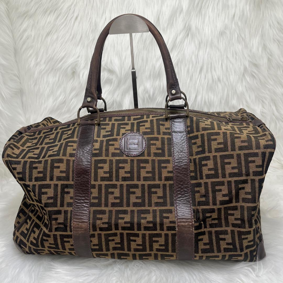 フェンディ　FENDI　ボストンバッグ　ズッカ柄　　PVC ブラウン　ブラック