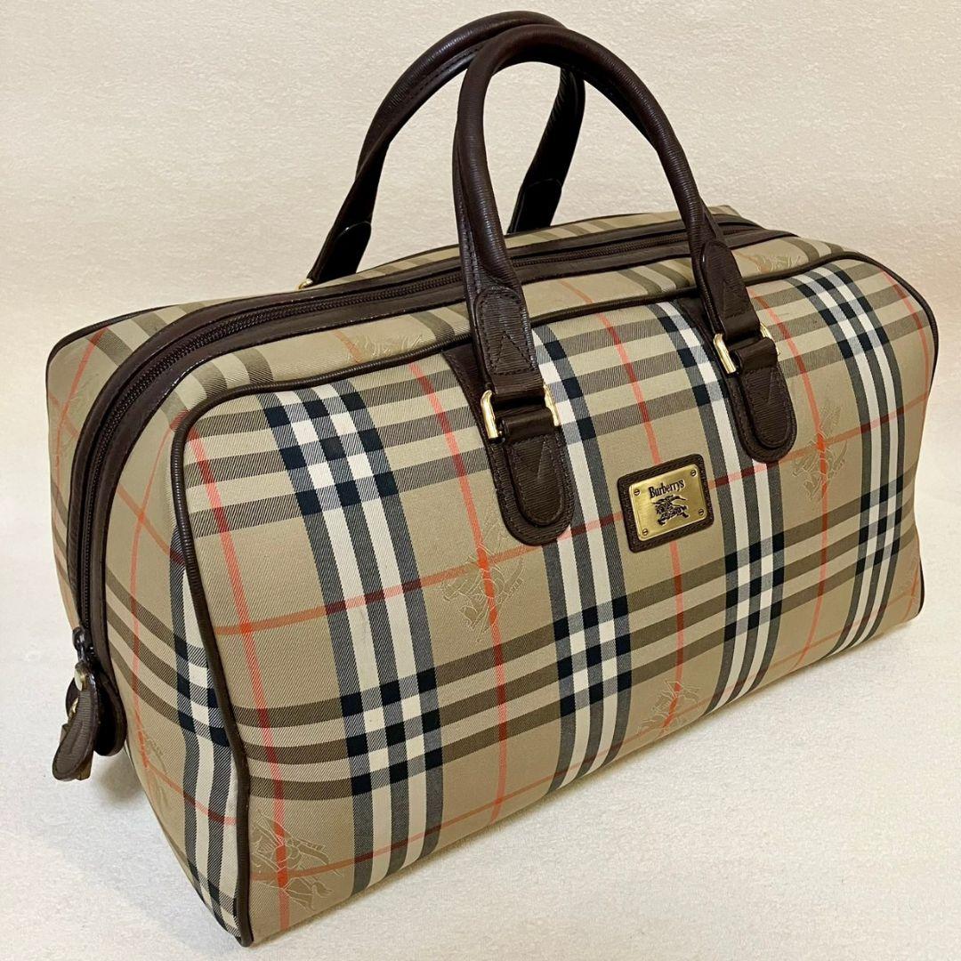 美品 バーバリー ボストンバッグ レザー キャンバス シャドーホース