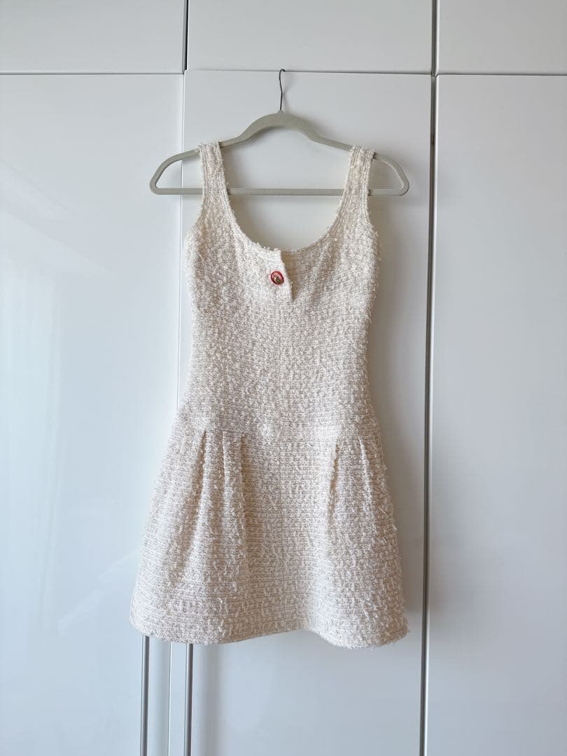 CHANEL シャネル ツィード アイボリー ノースリーブ ミニワンピース