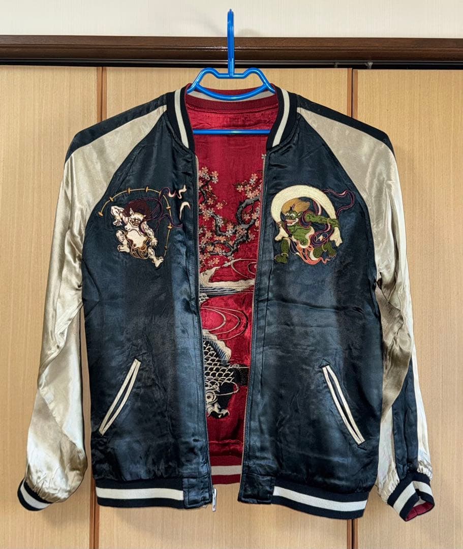 ★未使用！ピンボール 名作リバーシブルスカジャン 風神雷神/鯉に桜