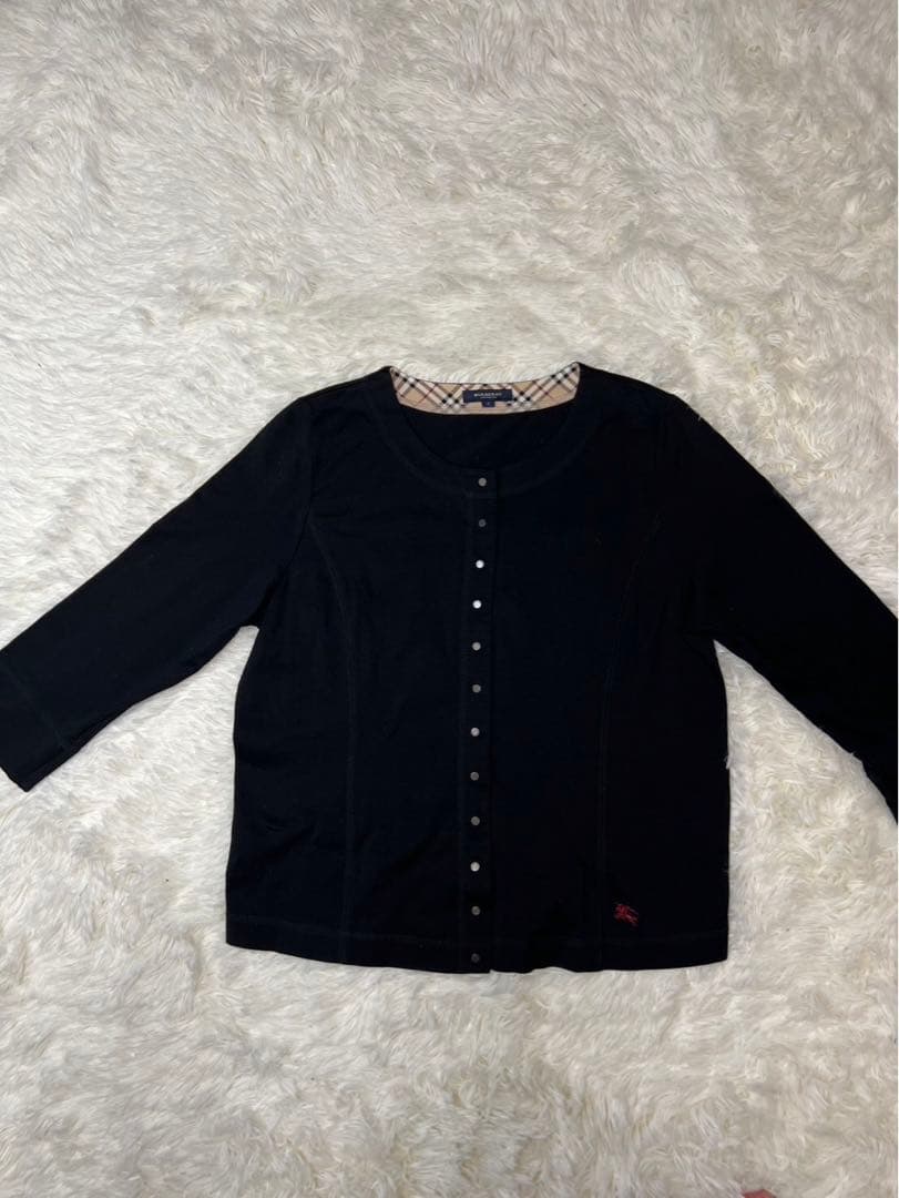 バーバリー　ノバチェック　刺繍ロゴ￼ブラック￼スエットカーディガン　伸縮性