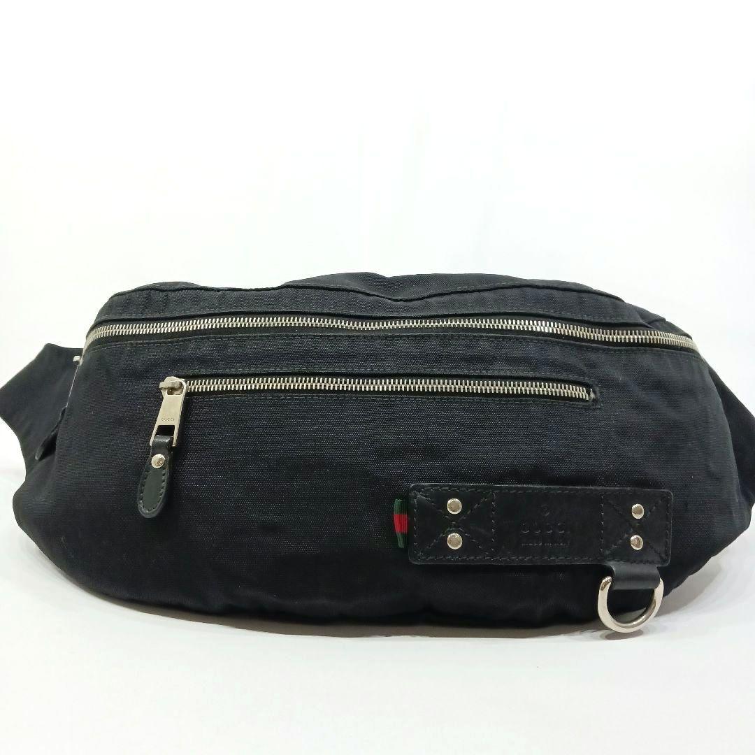 【美品】グッチ ボディバッグ ウエストポーチ レザー×キャンバス 黒