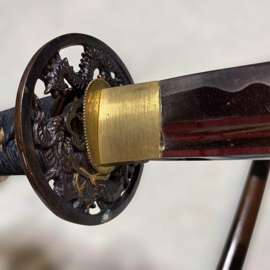 居合刀 濃緑柄 龍彫透し丸鍔 黒茶斑尾鞘