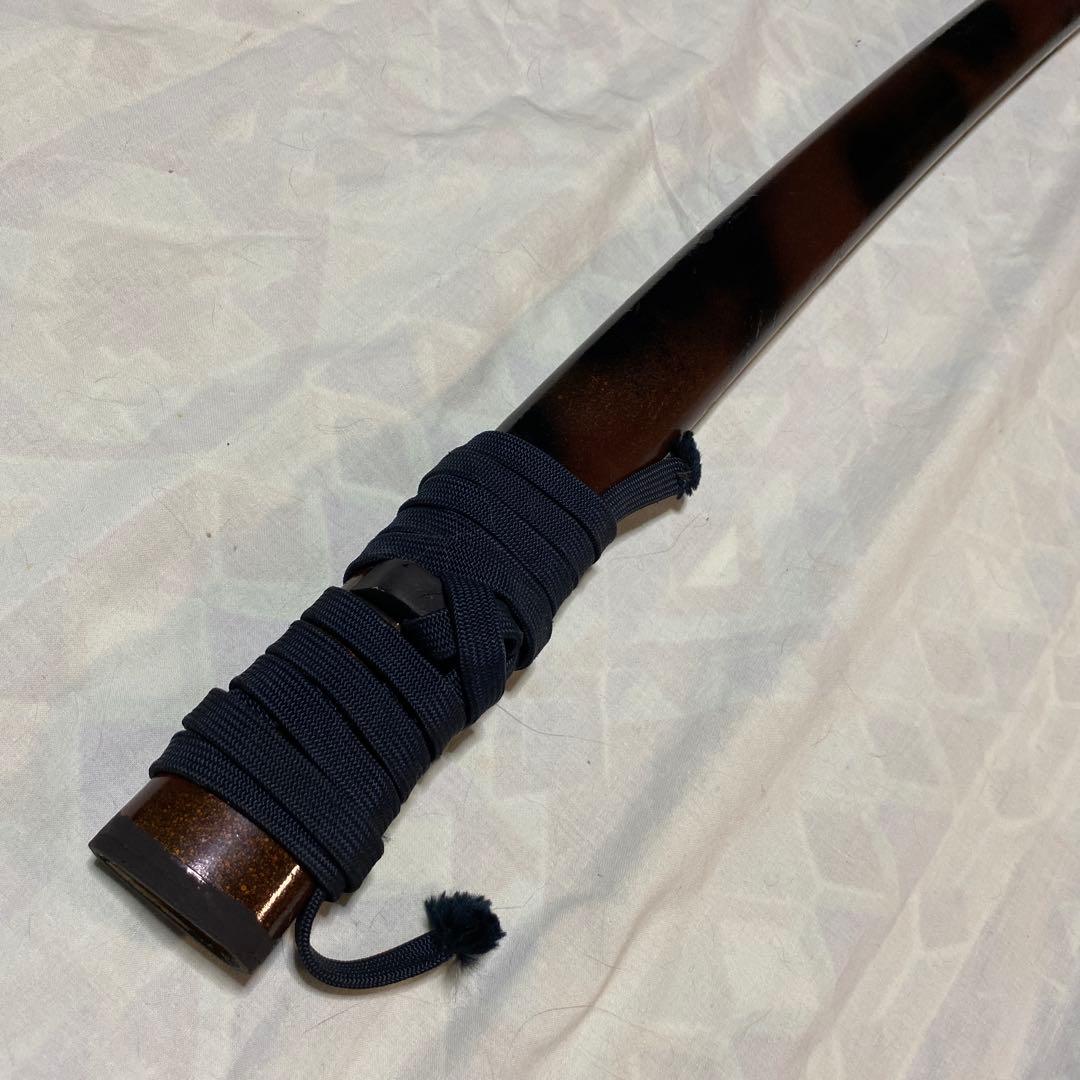 居合刀 濃緑柄 龍彫透し丸鍔 黒茶斑尾鞘