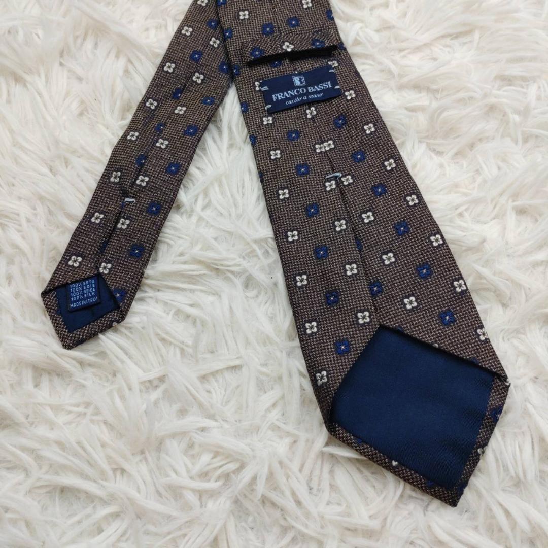 フランコバッシ 高級シルクネクタイ 総柄 ダークブラウン