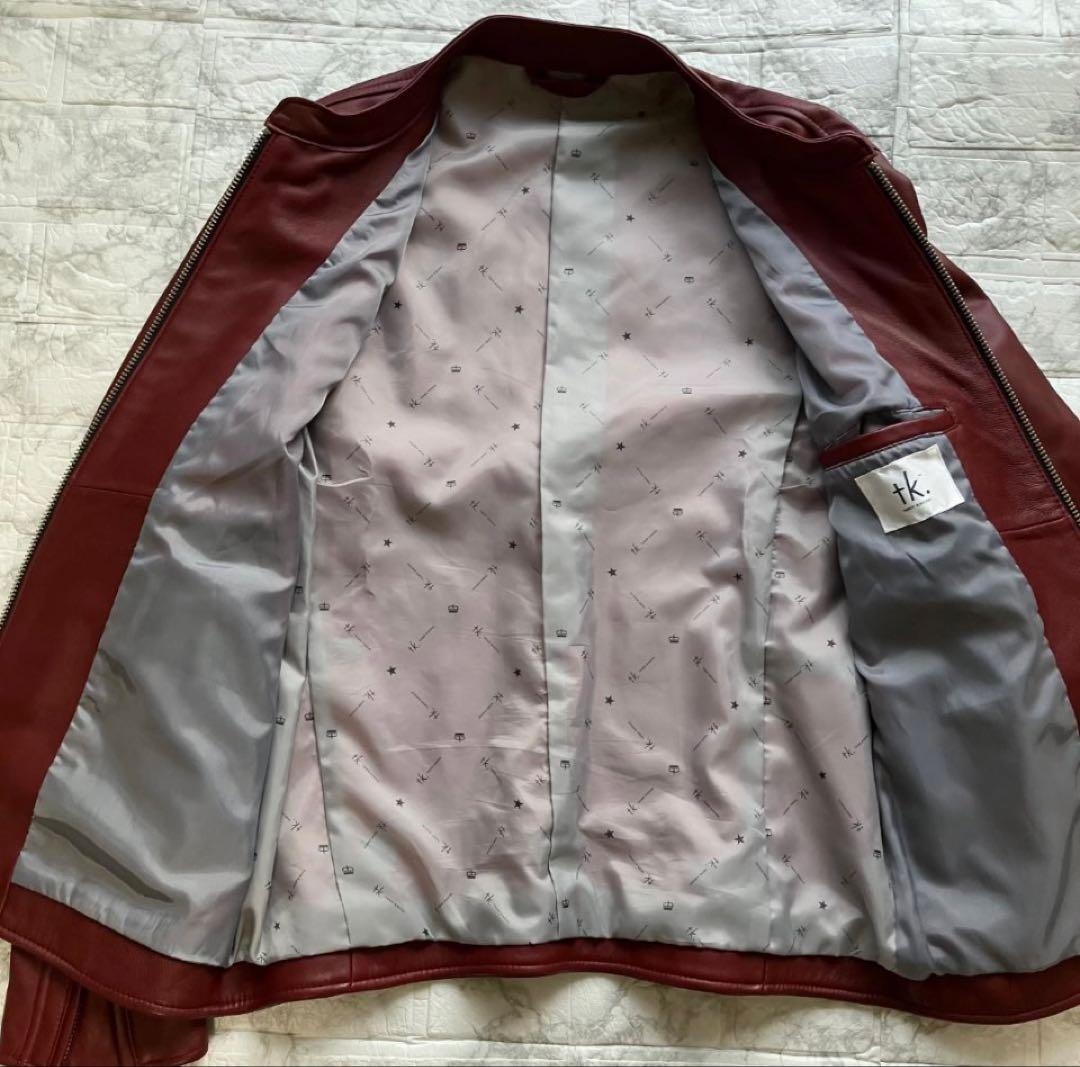 美品◎タケオキクチ 羊革 ラムレザージャケット ライダース ボルドー L