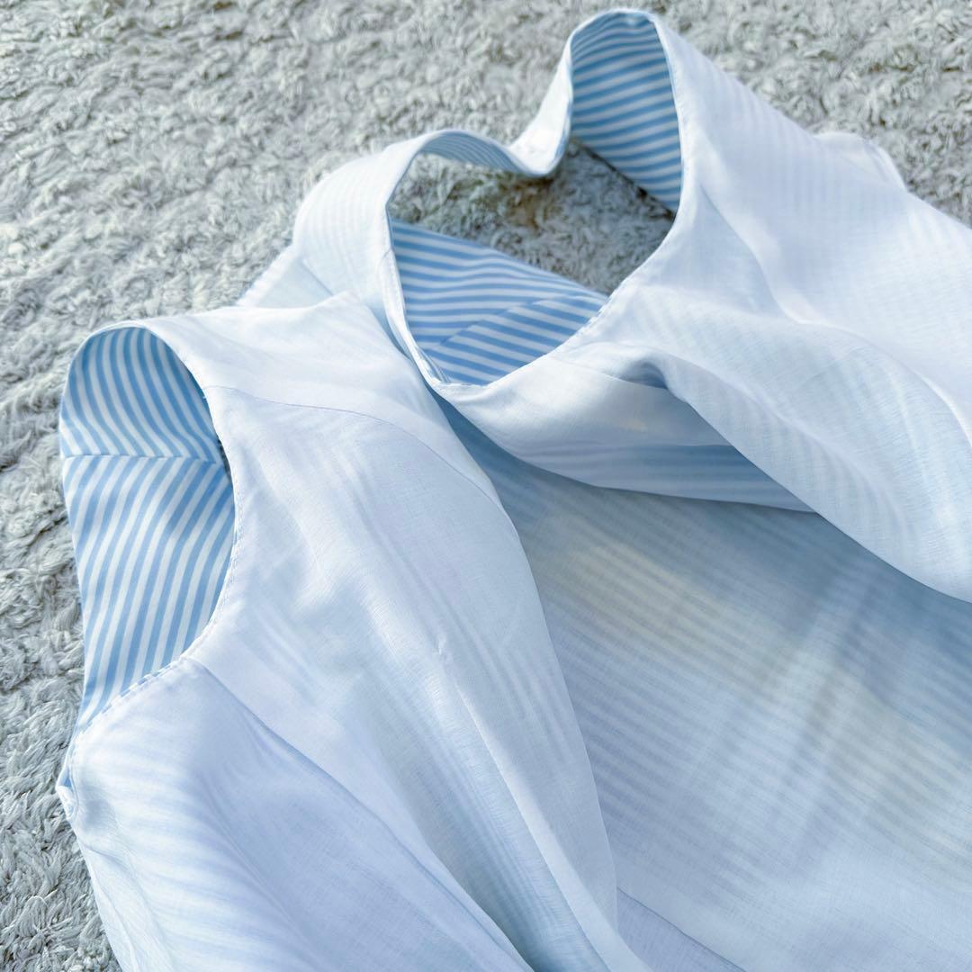 ルネ：限定カラー【ストライプ柄／フレア×バルーン】タック＆プリーツ•ワンピース