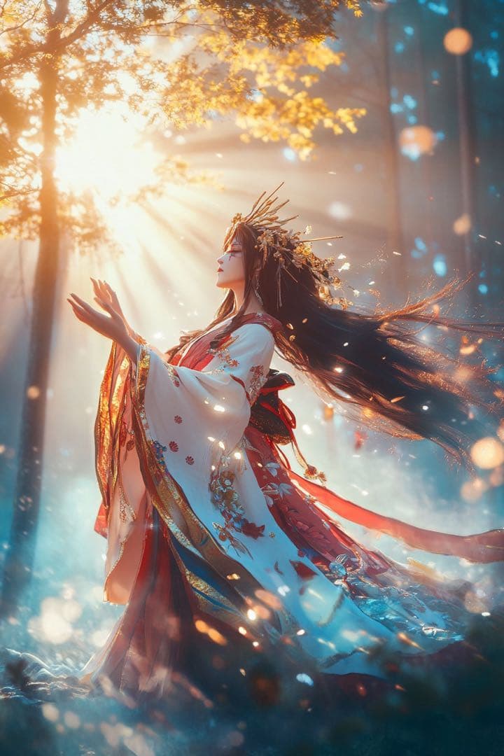 Ｐ1517 A4サイズ（額付き）天照大神様　幸福、成功