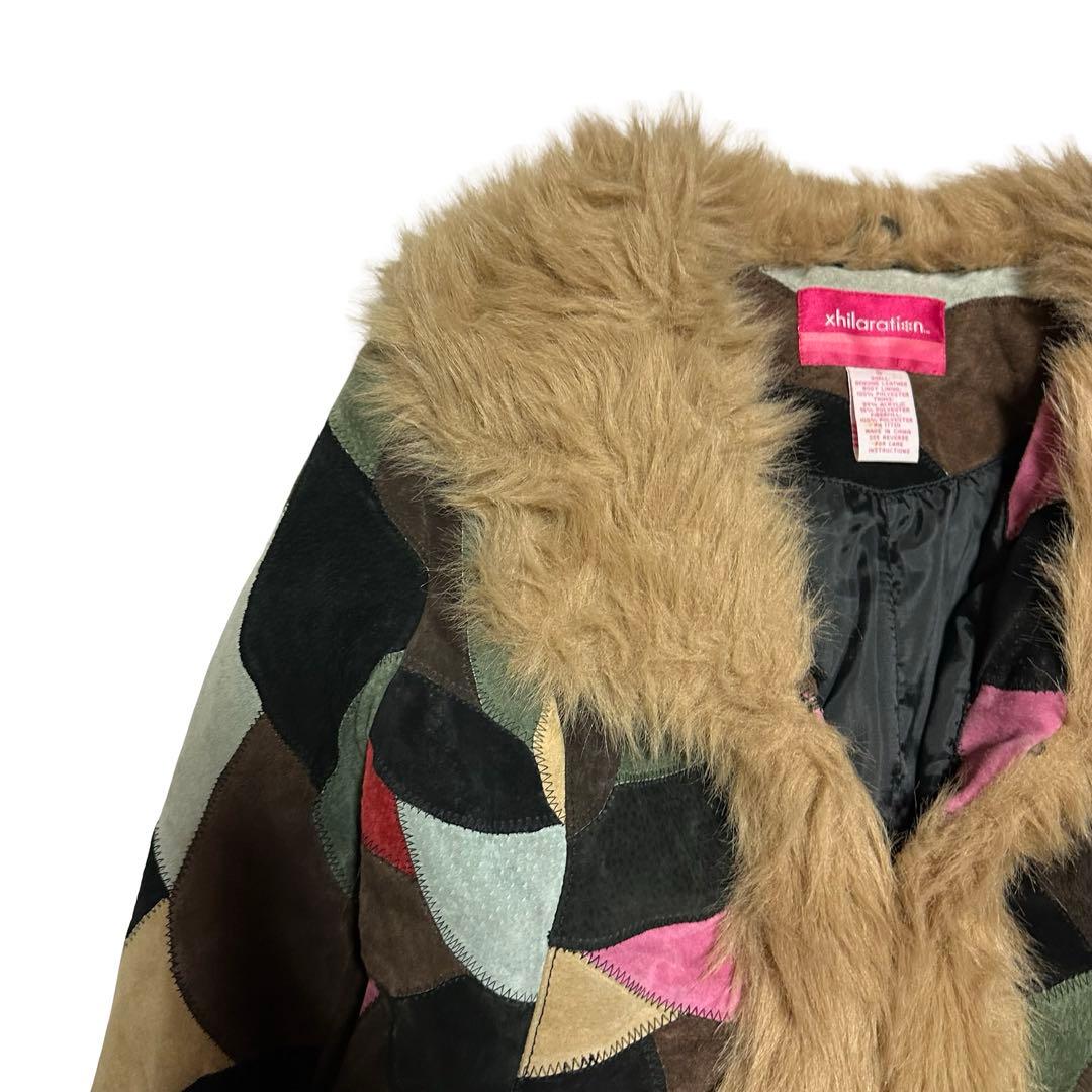 fur leather jacket Y2K japanese label 平成