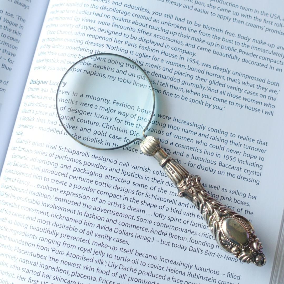 英国アンティーク 銀細工の美しい拡大鏡 ルーペ 虫眼鏡 スターリングシルバー