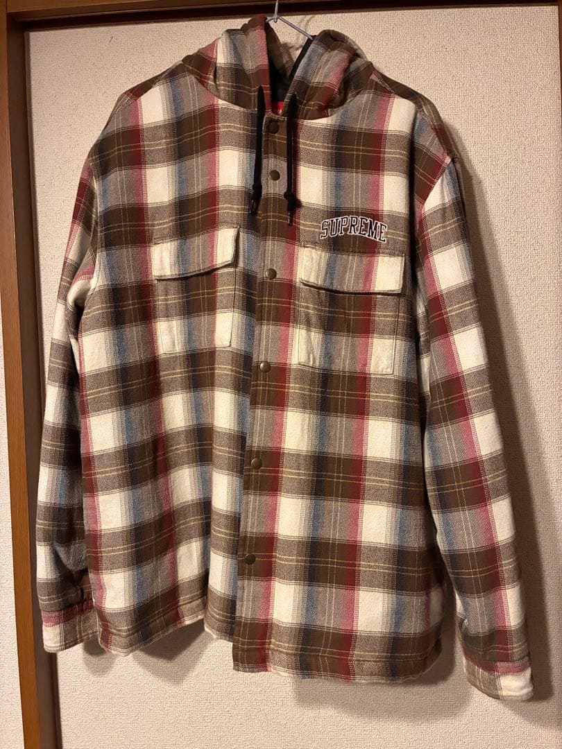 トップス supreme Quilted Hooded Plaid Shirt