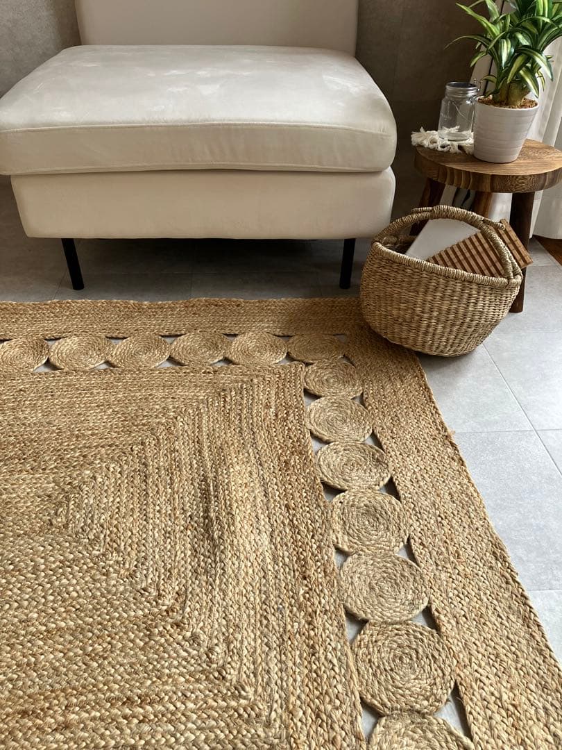 ジュート　麻ラグ　120×180cm 長方形ラグマット　手織り　ラグ