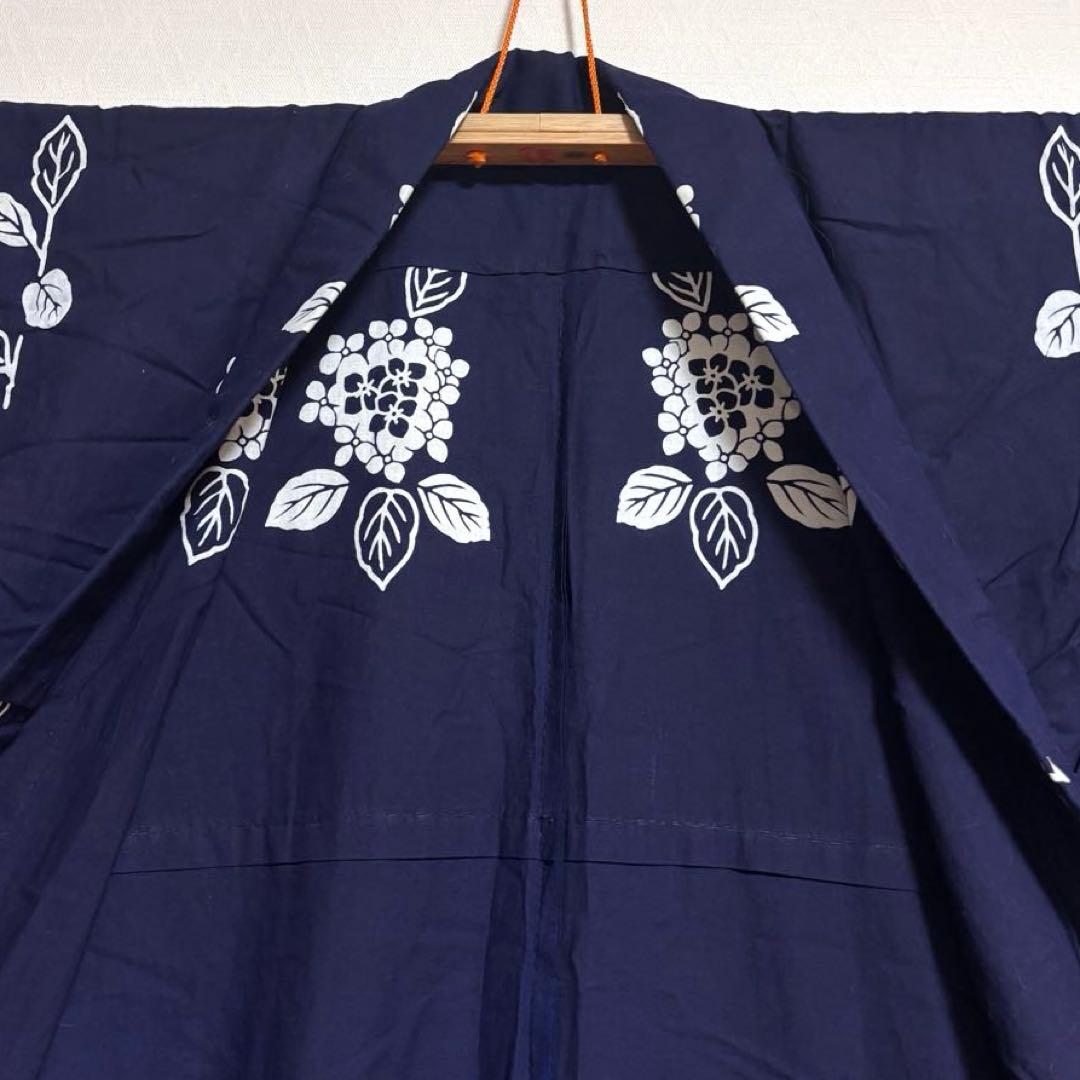 【浴衣】 手縫い 花模様 居敷当てあり 着物 身丈約156.5.cm