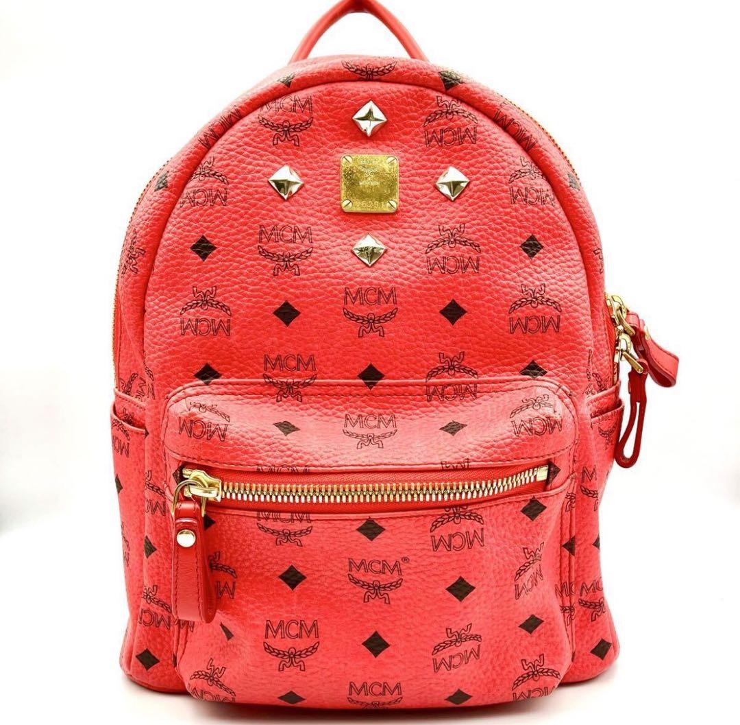 【 MCM スタッズ リュック レッド 】N79 エムシーエム ブランド 赤