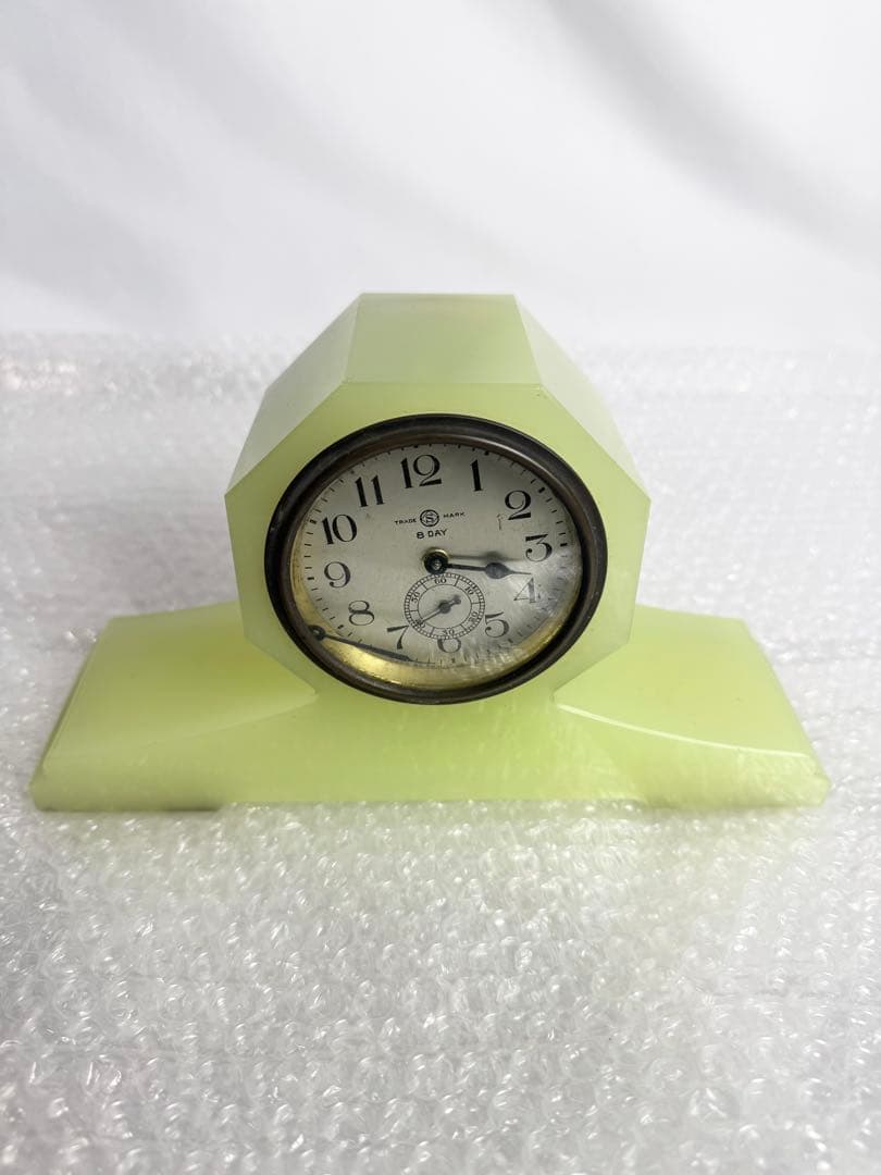 精工舎　トレードマーク　ウランガラス　置き時計　グリーン　セイコーシャ　ゼンマイ