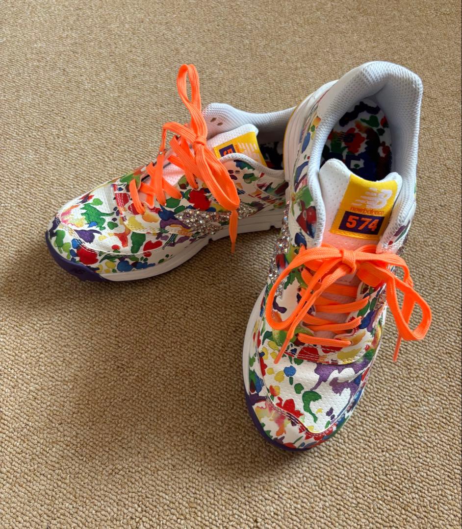 ☆恵子NewBalance 574 マルチカラー キラキラビジュ23.0