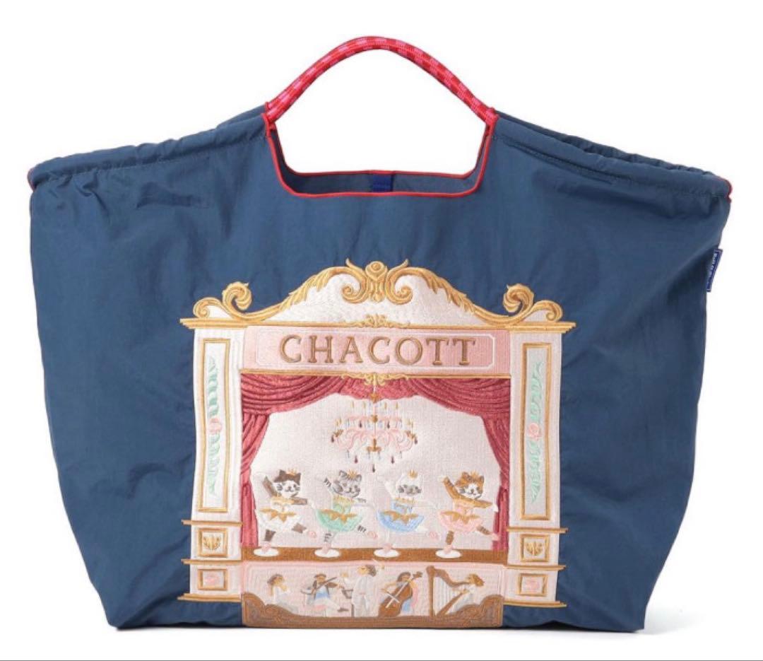 【ボールアンドチェーン】Chacottコラボ　CATトート　ブルー　Ｌサイズ