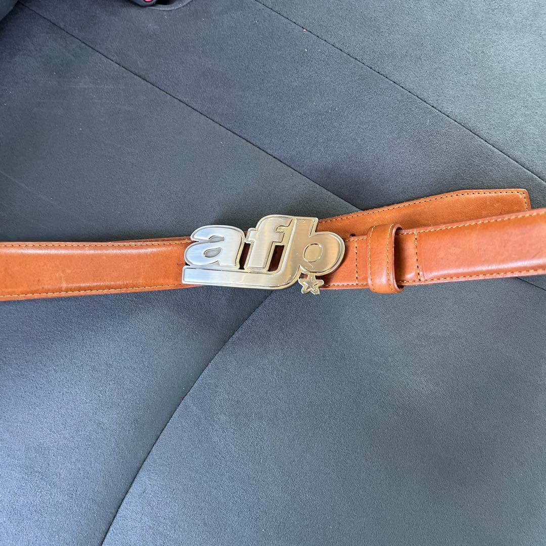 ブラウンレザー afb ロゴバックルベルト 110 サイズXL