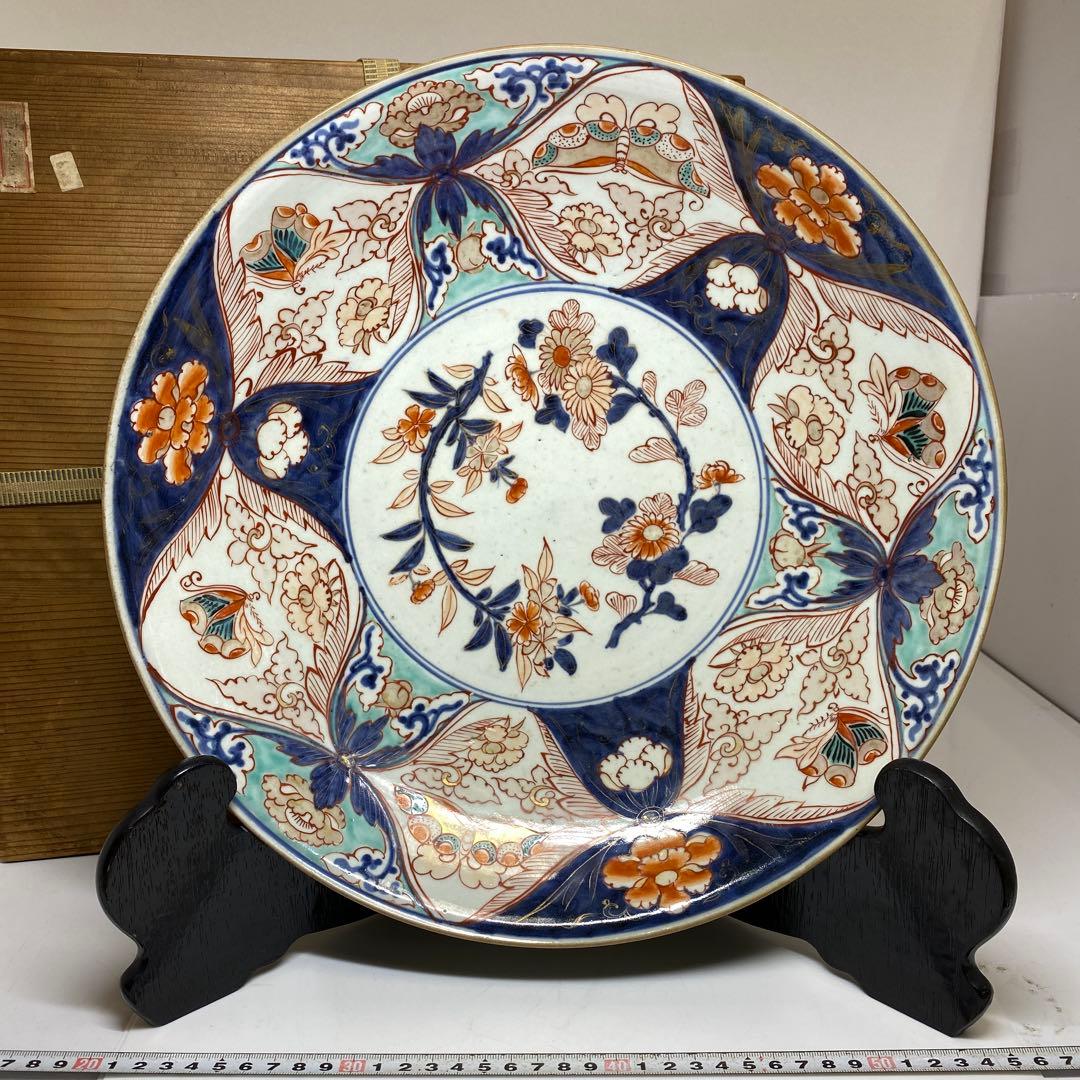 江戸中期 元禄伊万里 大皿 木箱付 w36cm 東キ7-1206☆2F タエチ