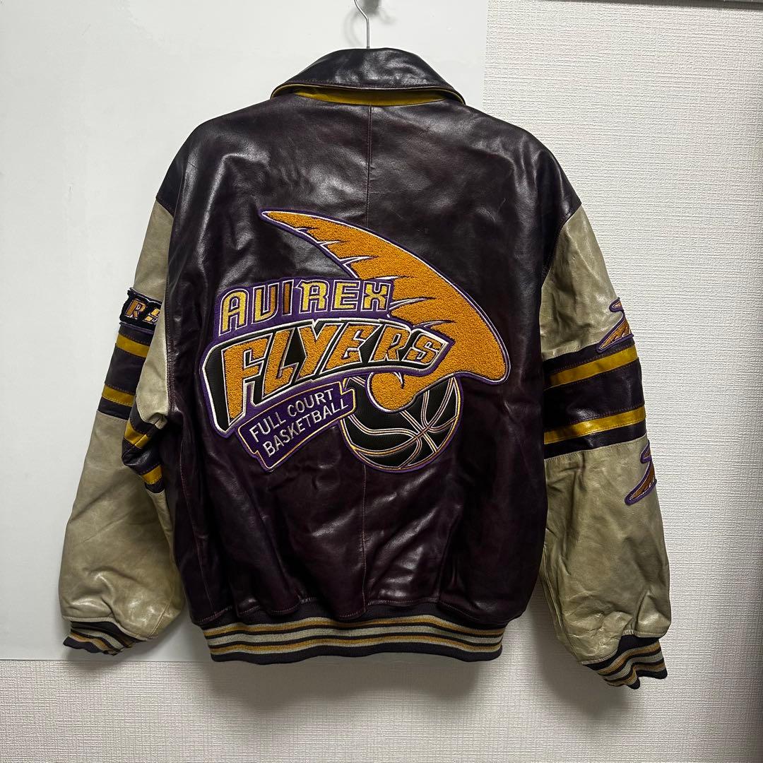 AVIREX FLYERS レザージャケット バスケ 刺繍 スタジャン 刺繍