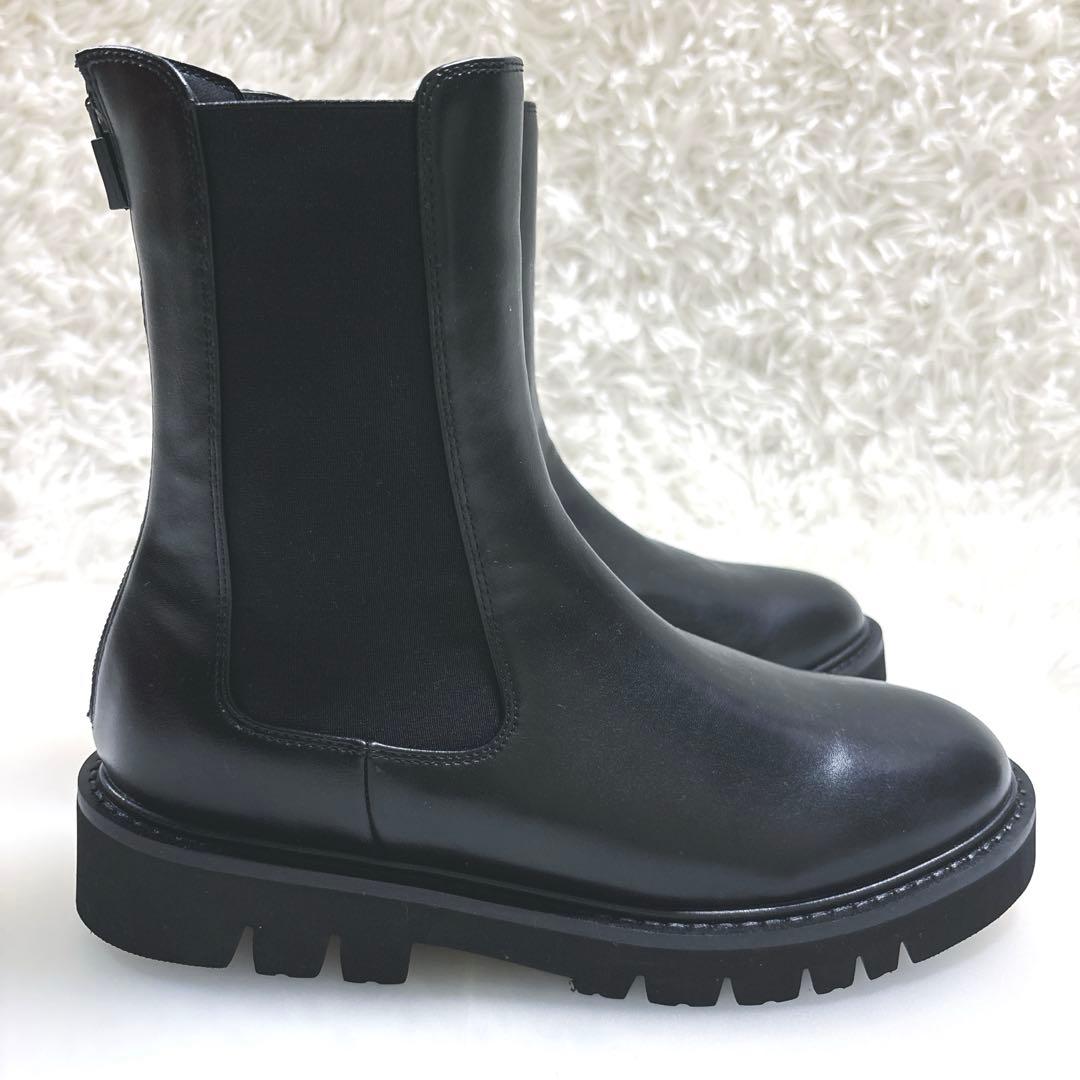 極美品フィットフィットバックジップサイドゴアブーツL 黒ブラックレザー人気定番