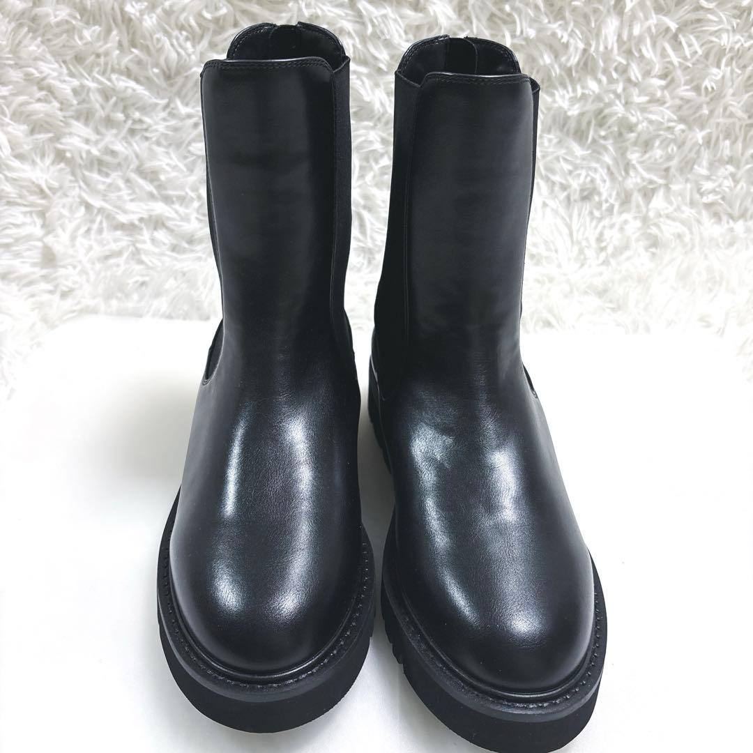 極美品フィットフィットバックジップサイドゴアブーツL 黒ブラックレザー人気定番