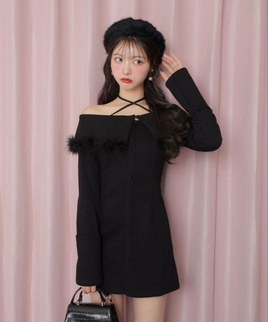 ワンピース 2way feather collar mini onepiece
