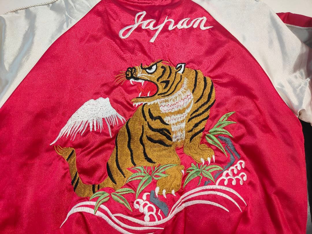 80's〜90's スカジャン 虎と龍 赤 L　TALONジッパー　ロカビリー