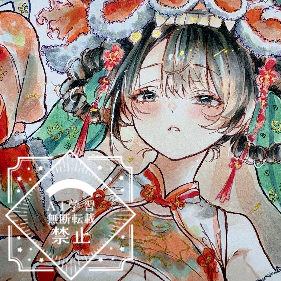 け*ろ様 一点物 オリジナル 色紙 手描きイラスト アナログ 女の子 原画 【巡