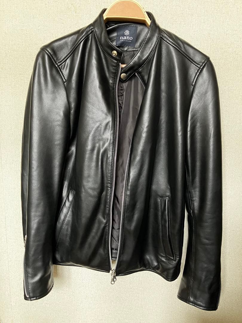 空*様 美品 nano・universe 羊革ライダース M ブラック 男女兼用