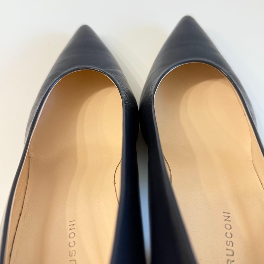美品 FABIO RUSCONI ポインテッドトゥ パンプス 太ヒール 36 黒