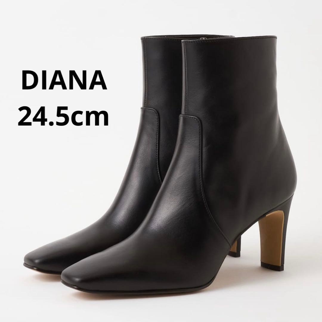 DIANA ブラックレザー ブーツ 7cm板ヒール
