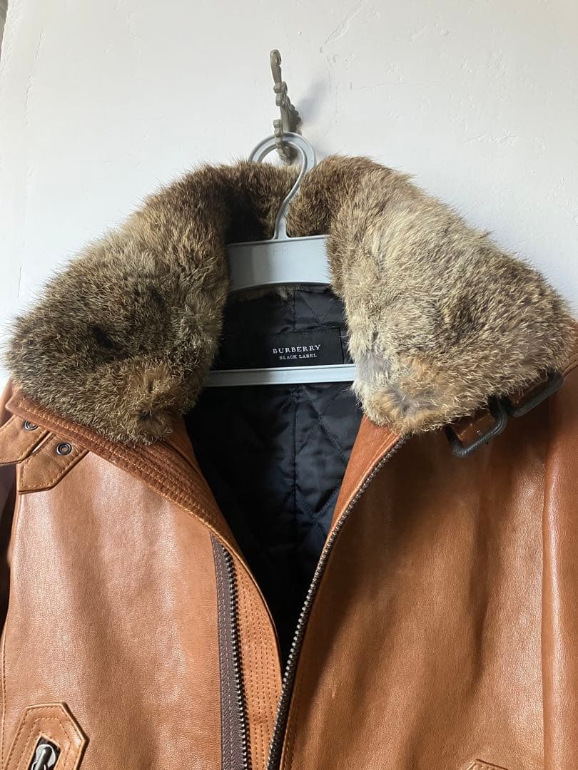 バーバリー ブラックレーベル レザージャケット ファー付き　羊革 ブラウン M