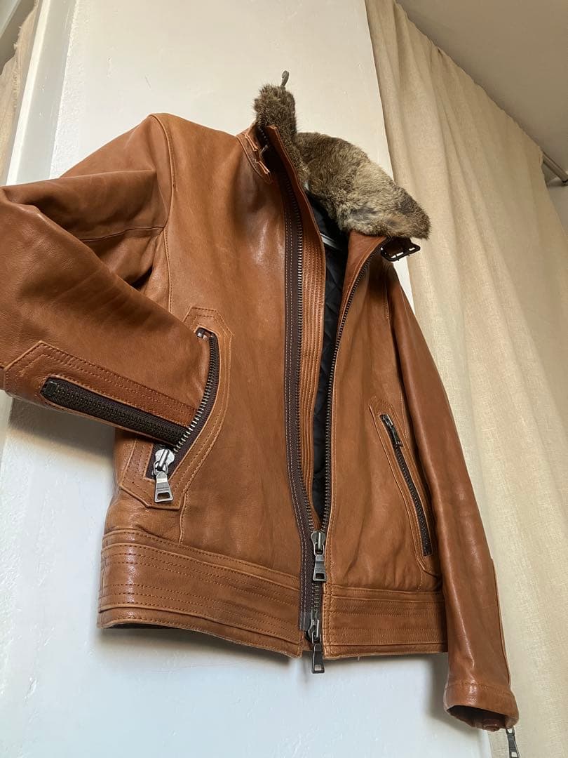 バーバリー ブラックレーベル レザージャケット ファー付き　羊革 ブラウン M