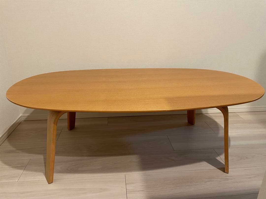 無印良品　タモ材　楕円形ローテーブル