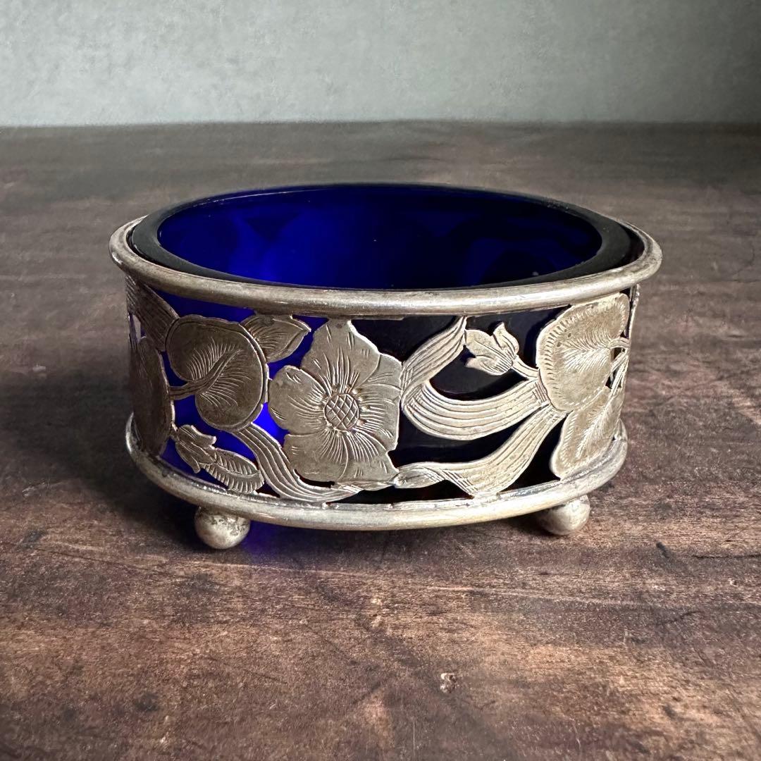 希少　一点物　銀　シルバー　瑠璃　ガラス　置物　小物入れ