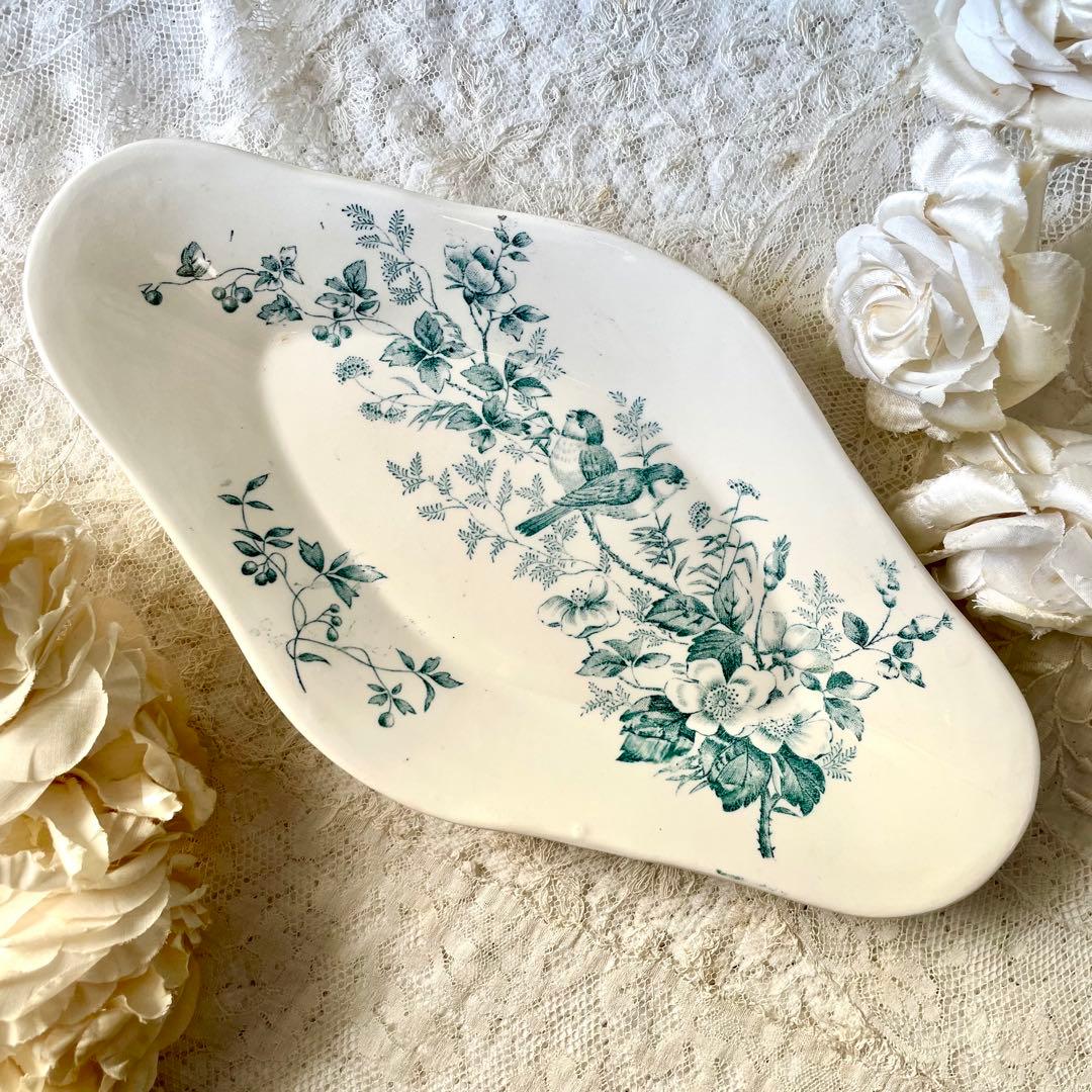 ロンウィ　小鳥と野ばらのラヴィエ Mignon Longwyフランスアンティーク