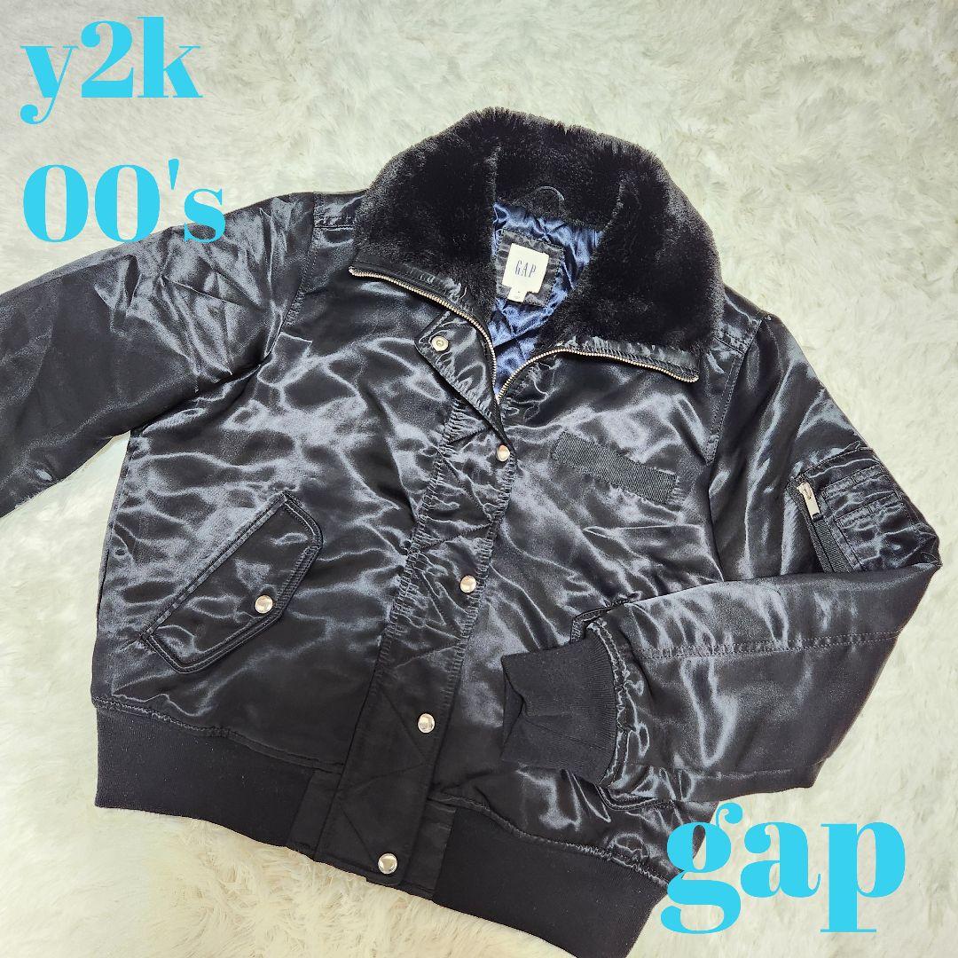 Y2K 00s archive 短丈　ブラック 光沢 ファー ブルゾン