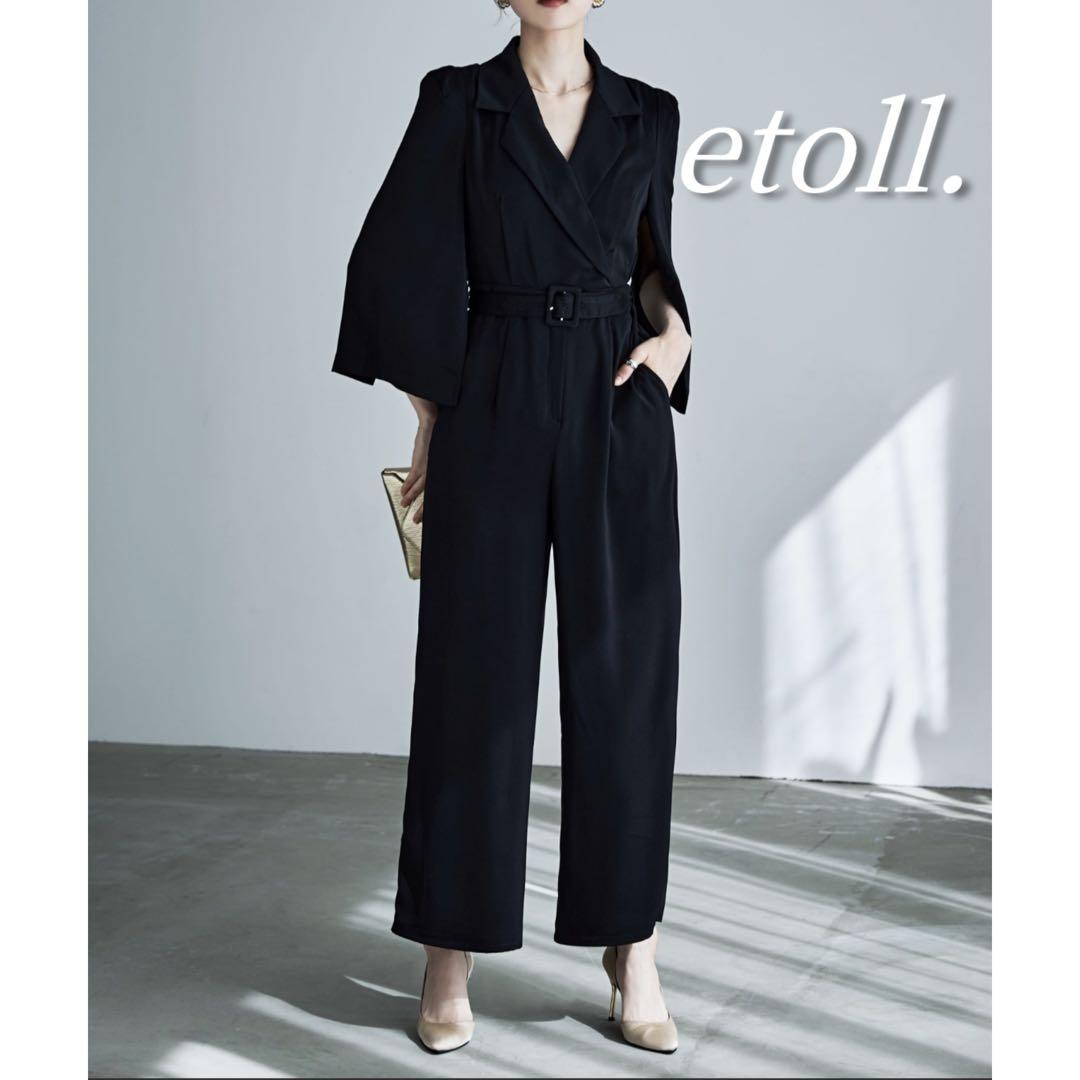 etoll. スリットスリーブオールインワンパンツドレス 結婚式 ブラック 黒