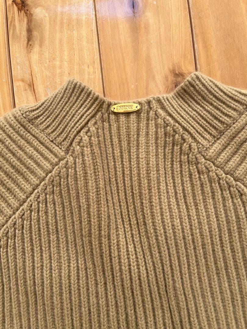 Deuxieme Classeベージュ Vネック リブ編みセーター 長袖