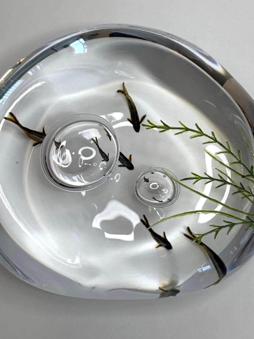 久保裕子さん作　ガラス　鮎　水草　ペーパーウェイト　文鎮　オブジェ　ハンドメイド