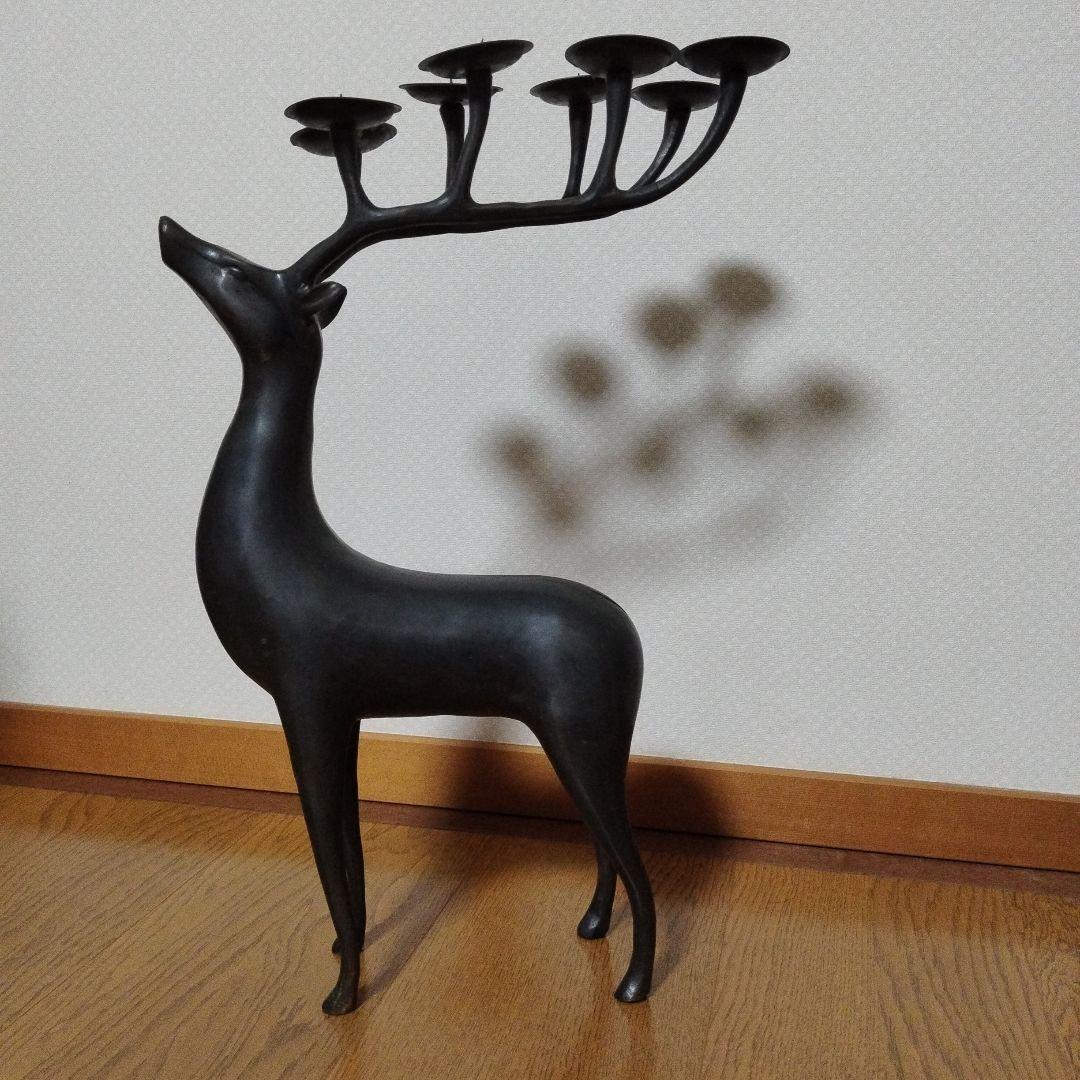 【ヤカン】アンティーク　鹿の形状の金属製キャンドルスタンド
