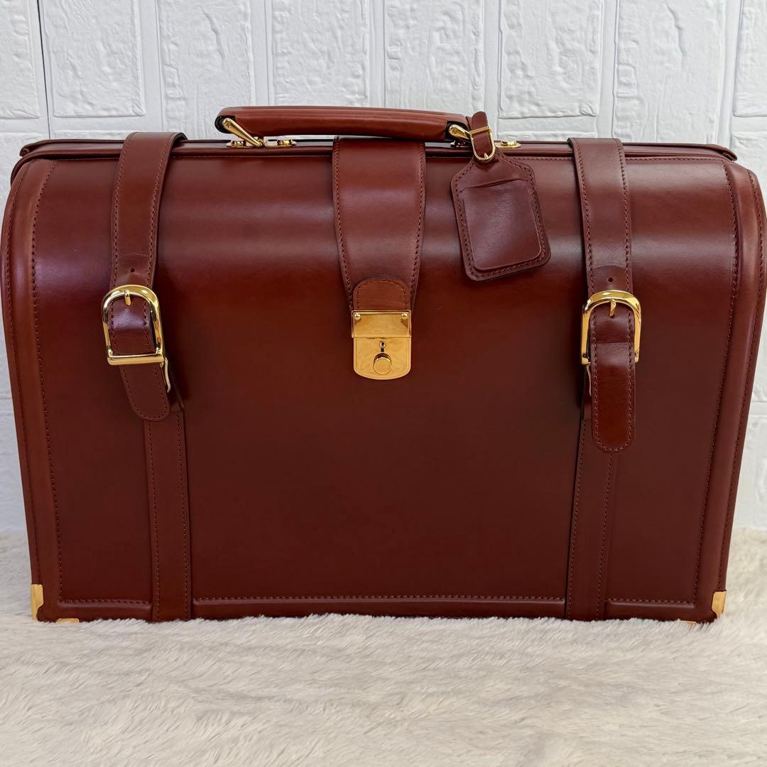 【希少】オールレザー　メンズ　ビジネス　ダレスバッグ　ゴールド　金具　ブラウン