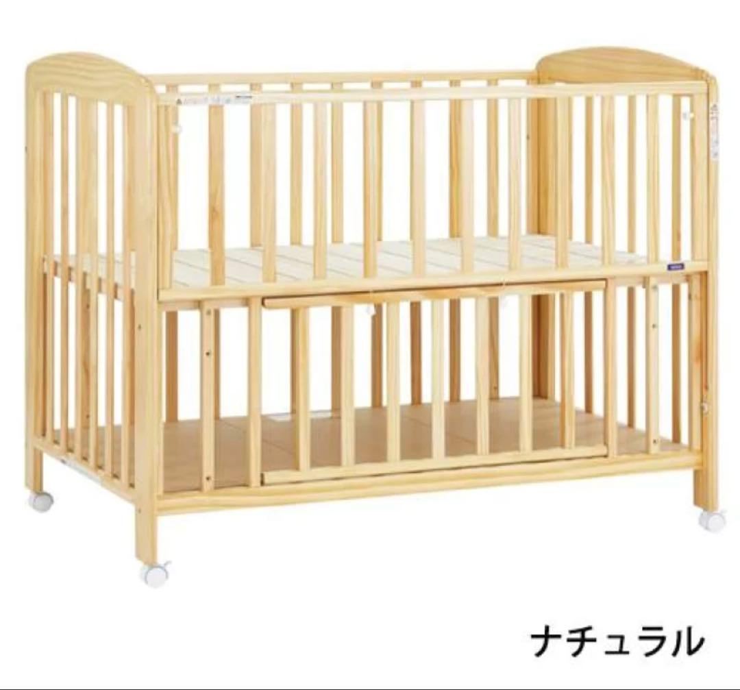 KATOJIベビーベッド(レギュラーサイズ　ナチュラル　ハイタイプ　収納あり)