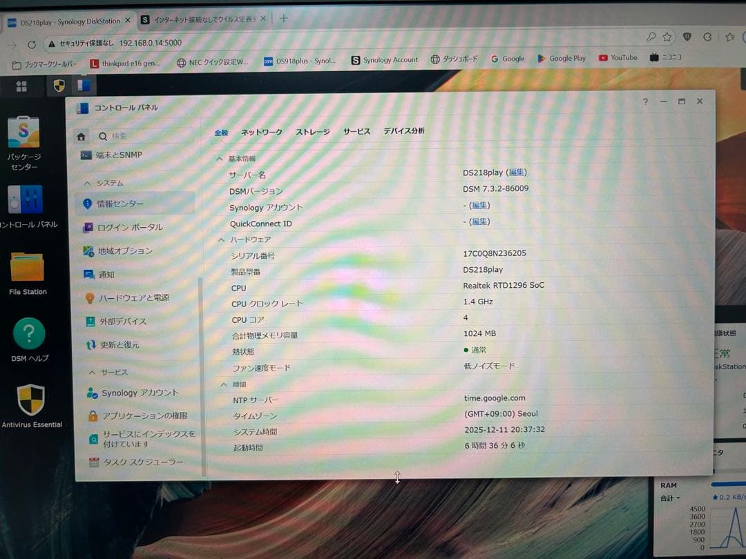 【美品】 Synology NAS DiskStation DS218play