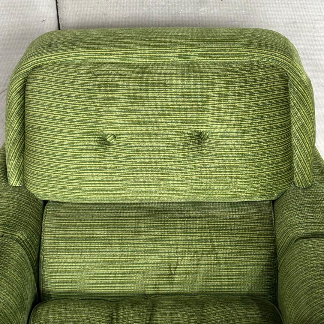 昭和レトロ ミッドセンチュリー グリーン 1人掛けソファ木肘 ヴィンテージ 国産